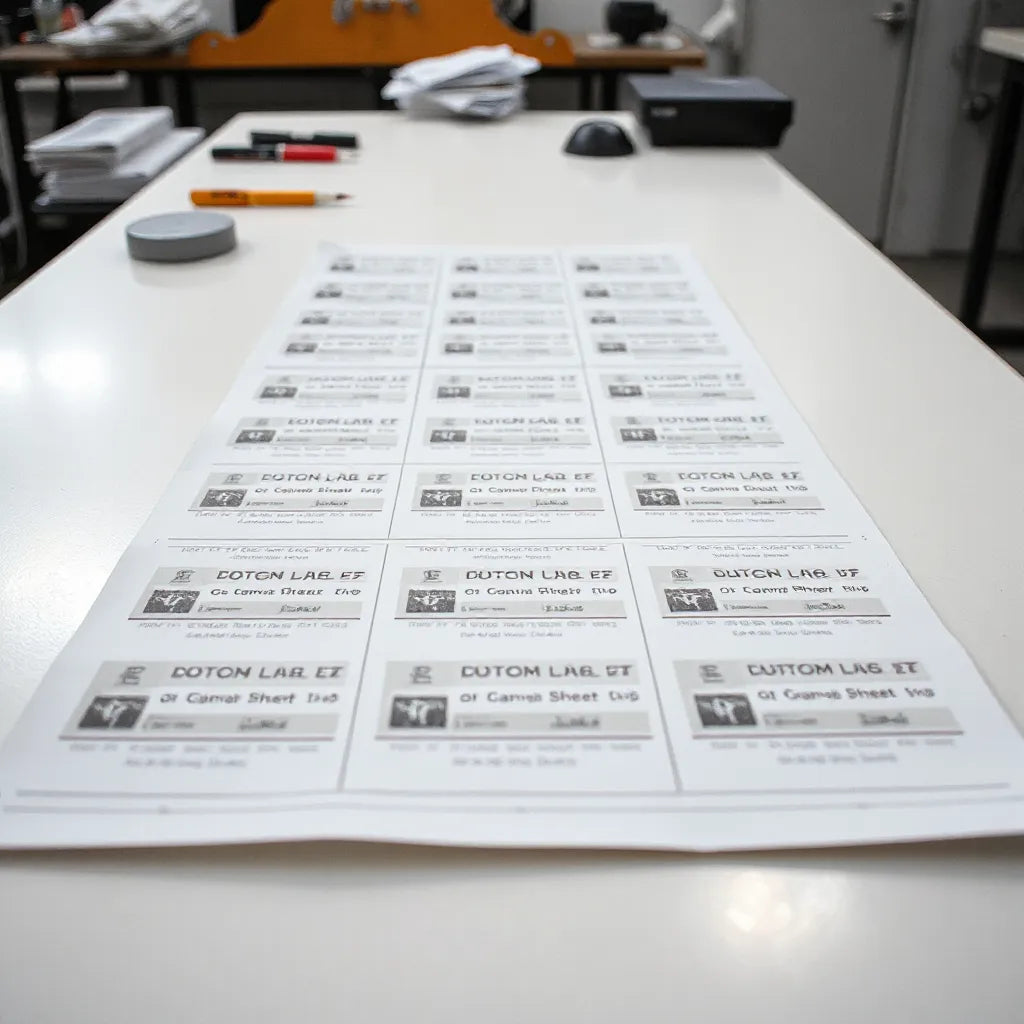 Neatly arranged DTF transfer graphics on a gang sheet with consistent spacing and cut-ready edges