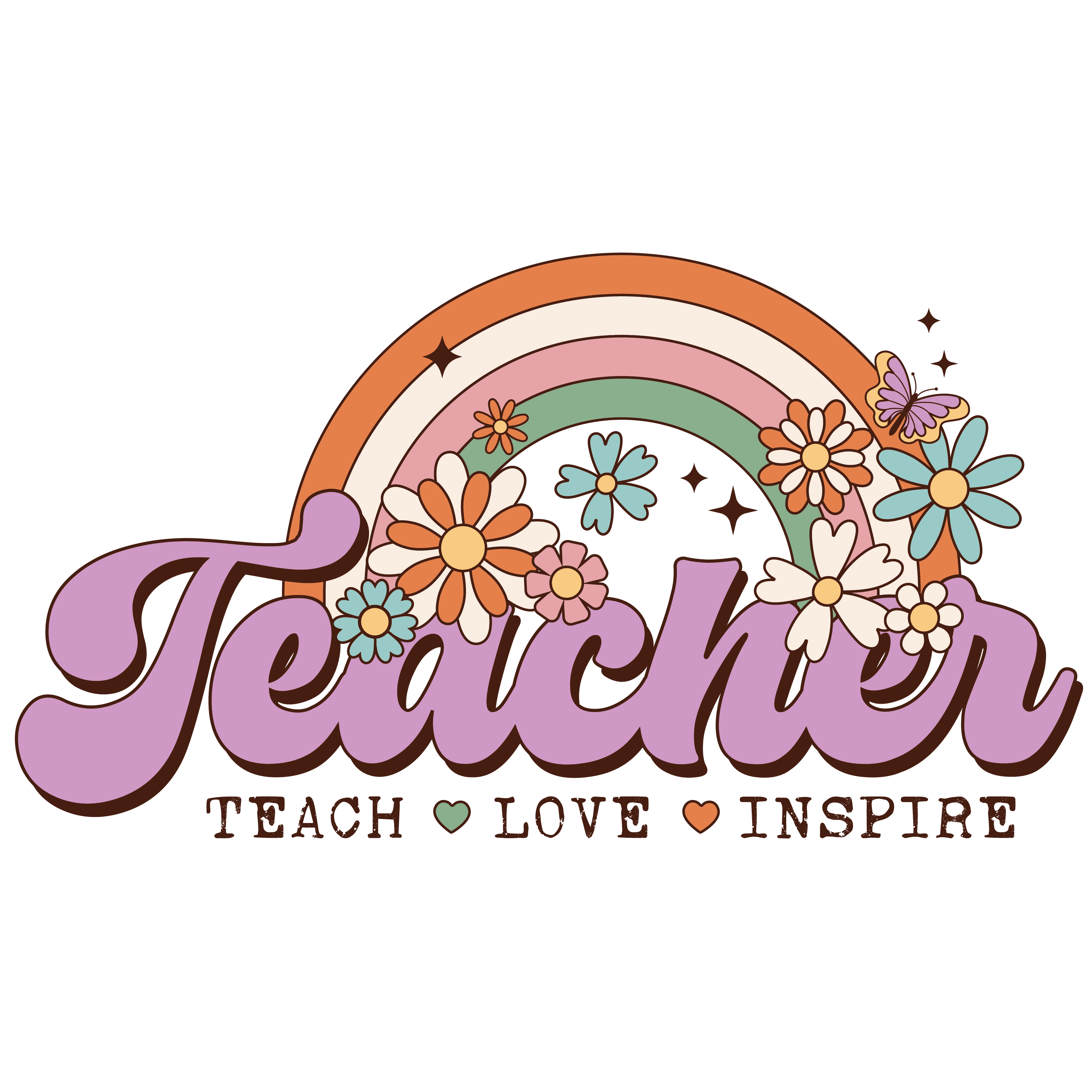 Teach Love Inspire Teacher Design Dtf Ready To Press — Dtf Center