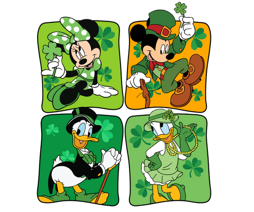 Mickey And Minnie Mouse Daisy And Donald Duck St Patrick Design - DTF Ready To Press - DTF Center 