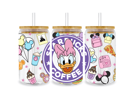 UV DTF 16 Oz Libbey Glass Cup Wrap - Disney Mickey Mouse Daisy Duck Starbucks - DTF Center 