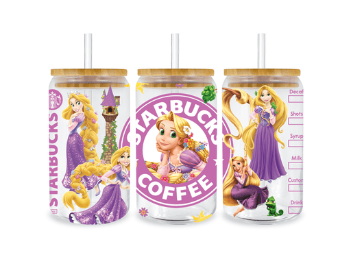 UV DTF 16 Oz Libbey Glass Cup Wrap - Disney Princess Tangled Rapunzel Starbucks - DTF Center 