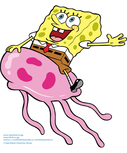 Sponge Bob Riding Jellyfish Cartoon Design - DTF Ready To Press - DTF Center 