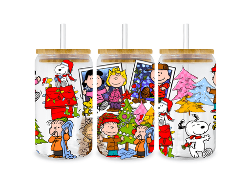 UV DTF 16 Oz Libbey Glass Cup Wrap - Christmas Peanuts Snoopy - DTF Center 