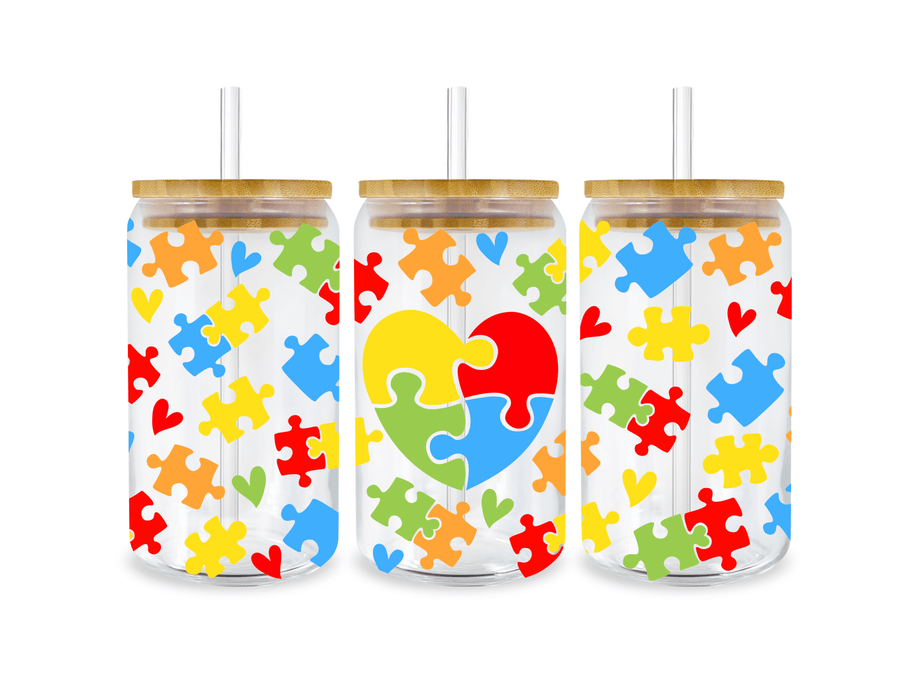 UV DTF 16 Oz Libbey Glass Cup Wrap - Autism Awareness - DTF Center 