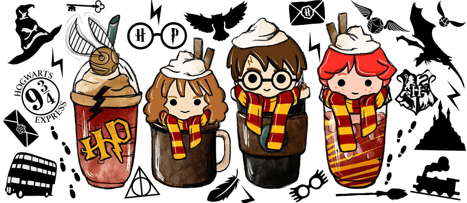 UV DTF 16 Oz Libbey Glass Cup Wrap - Harry Potter Hermione Granger Ron Weasley - DTF Center 