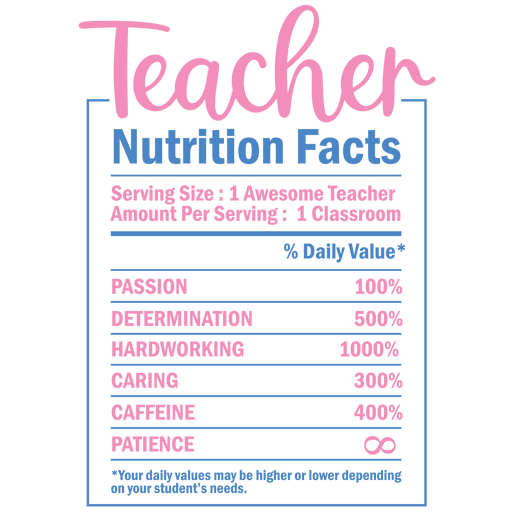 Teacher Nutrition Facts Design - DTF Ready To Press - DTF Center 