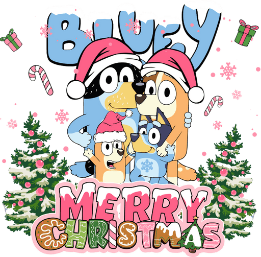 Bluey Merry Christmas Design - DTF Ready To Press - DTF Center