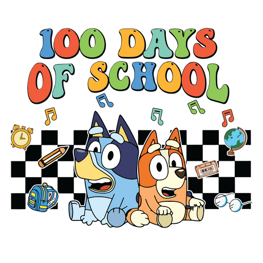 100 Days Of School Bluey And Bingo Design - DTF Ready To Press - DTF Center