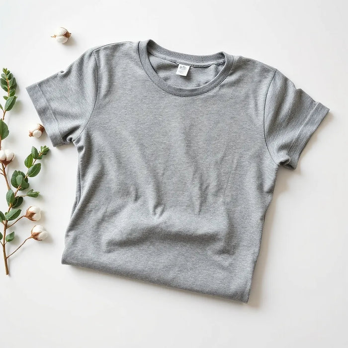 Heavy cotton crew-neck t-shirt folded on a clean white background with visible fabric texture