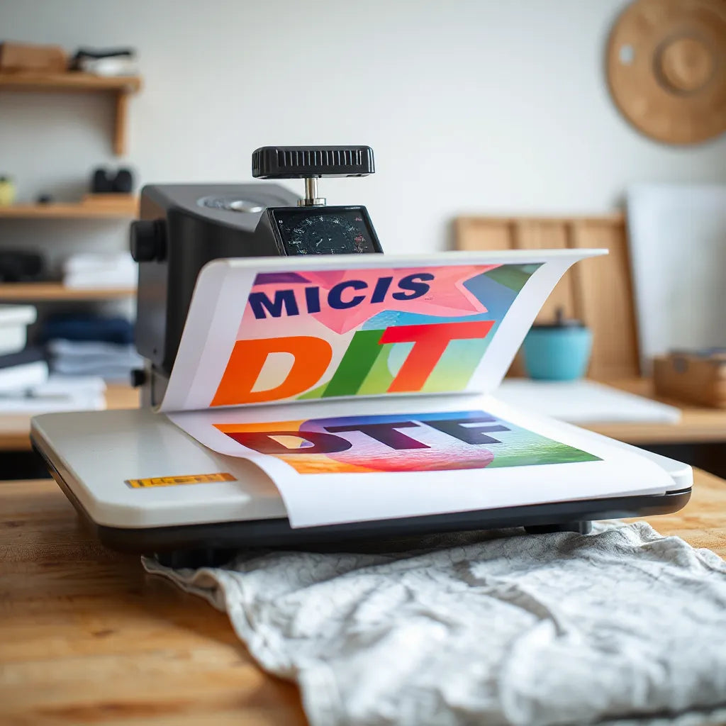 Heat pressing vivid DTF transfer onto fabric with crisp, high-saturation colors and sharp edges