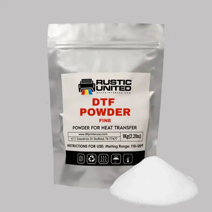 DTF adhesive powder in fine, medium, and premium grades for Addison decorators