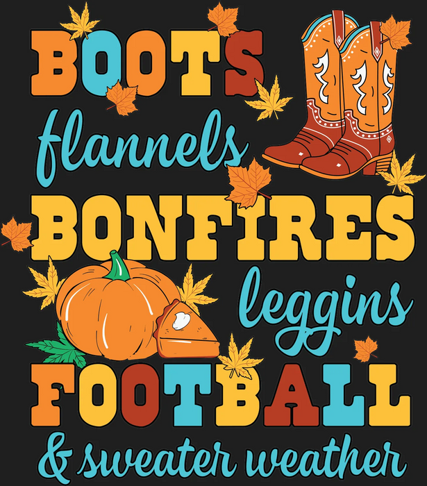 Autumn Vibes DTF Transfer Ready to Press: Boots, Flannels…