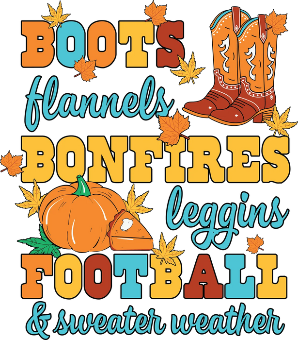 Autumn Vibes DTF Transfer Ready to Press: Boots, Flannels…