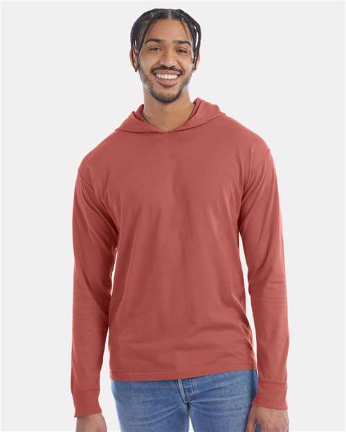 Garment-Dyed Jersey Hooded Long Sleeve T-Shirt