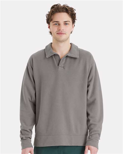 Garment-Dyed Polo Collar Sweatshirt