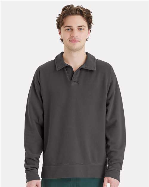 Garment-Dyed Polo Collar Sweatshirt