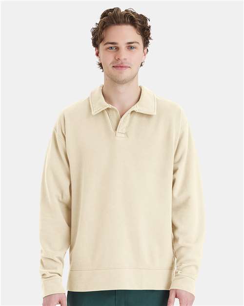 Garment-Dyed Polo Collar Sweatshirt