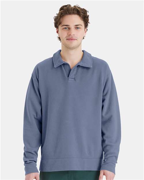 Garment-Dyed Polo Collar Sweatshirt