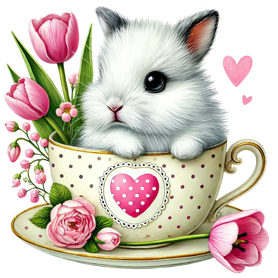 Tulip Cup Coffee Happy Valentine's Day Bunny Design | DTF Center