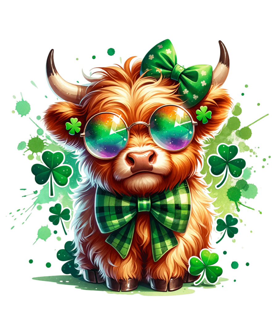 St Patrick's Day Cute Highland Cow Design - DTF Ready To Press