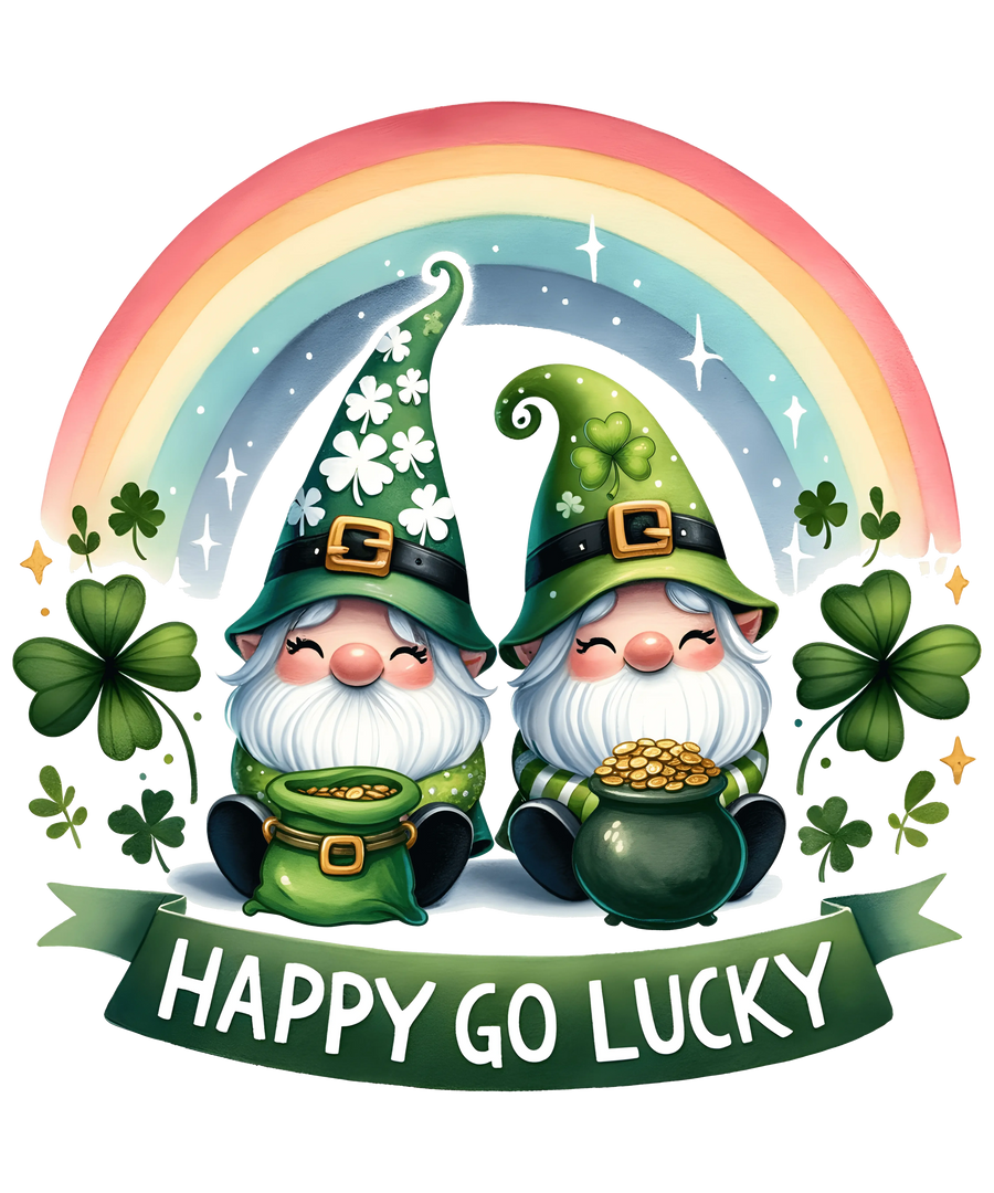 Happy Patricks Day Happy Go Lucky Gnomes Design - DTF Ready To Press