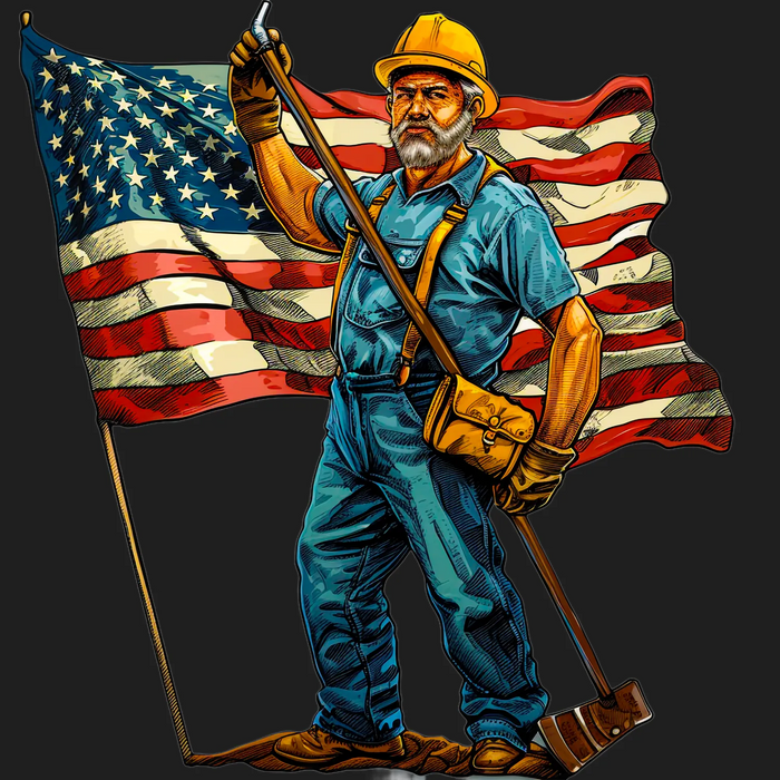 Patriotic Worker DTF Print with American Flag