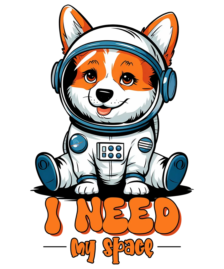 Space Corgi DTF-Transfer, bereit zum Pressen