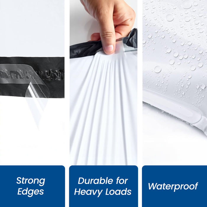 Durable White Poly Mailer showcasing strong edges and waterproof design, ideal for secure shipping solutions.
