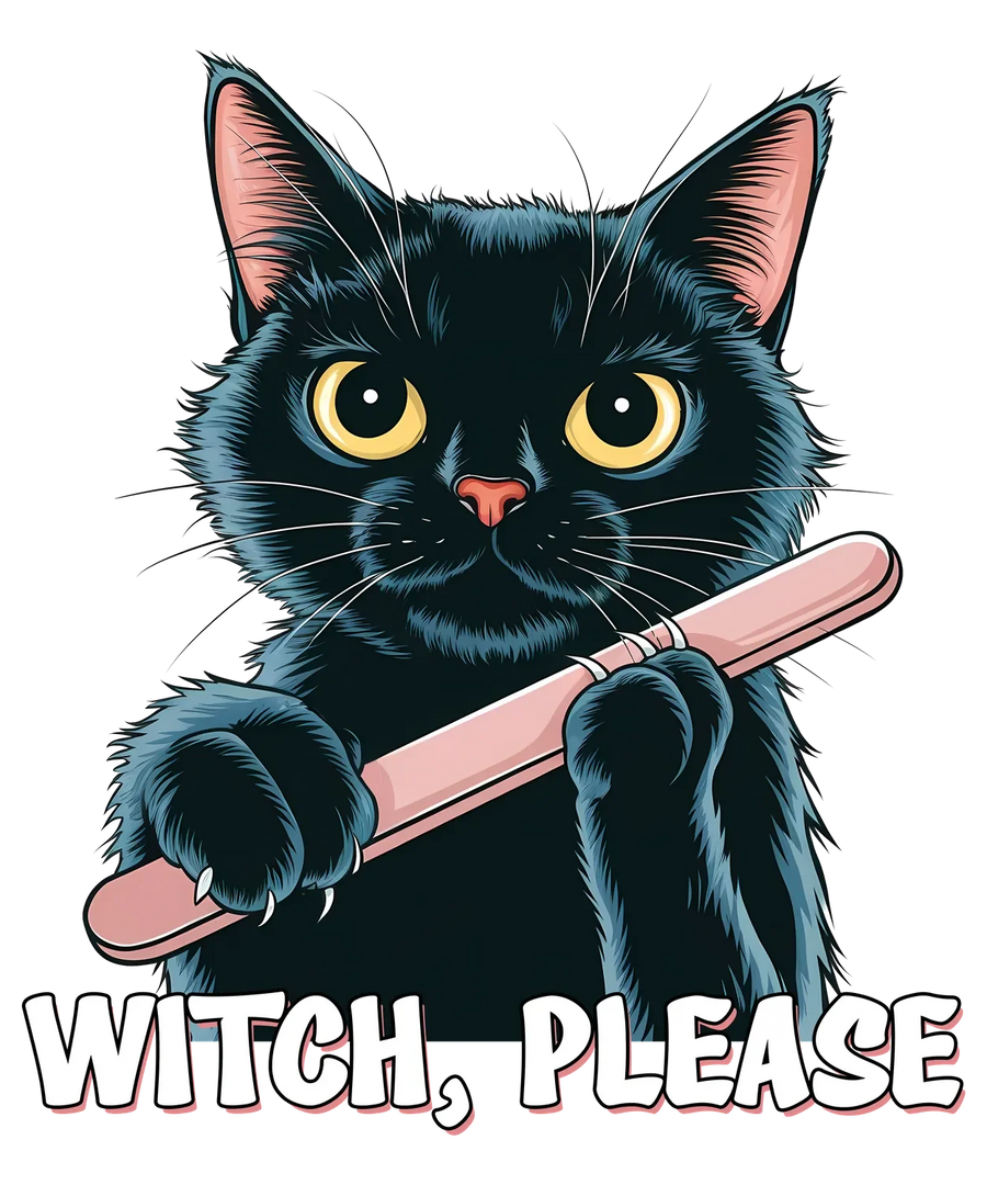 Witch Please Black Cat DTF Transfer Ready to Press