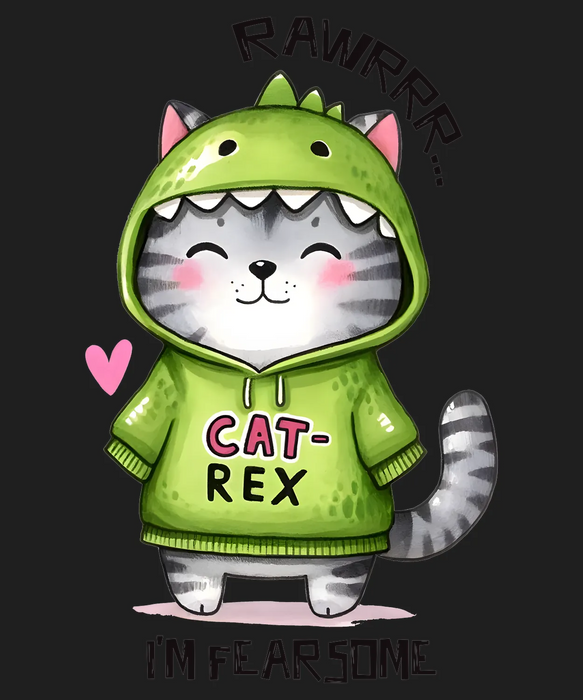 Cute Cat-Rex DTF Transfer Ready to Press