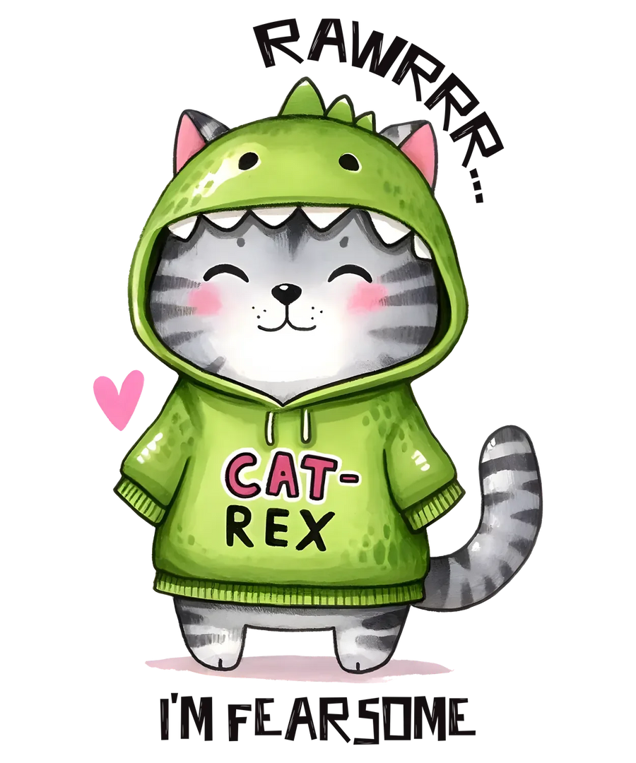 Cute Cat-Rex DTF Transfer Ready to Press