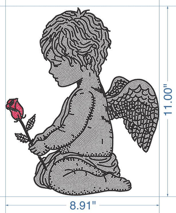 Angel Holding Rose Rhinestone Design