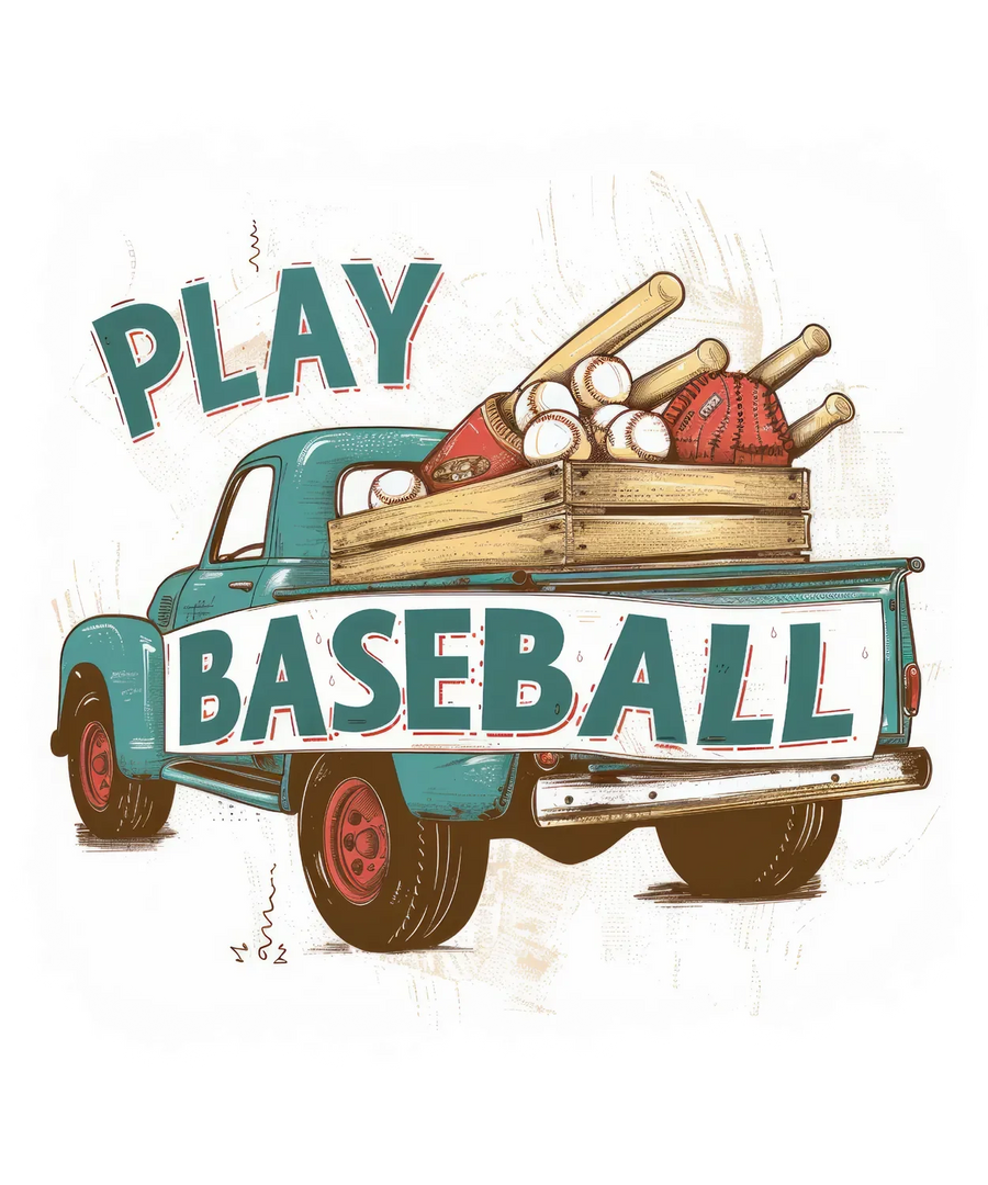 Play Baseball Vintage Truck DTF Transfer Ready to Press