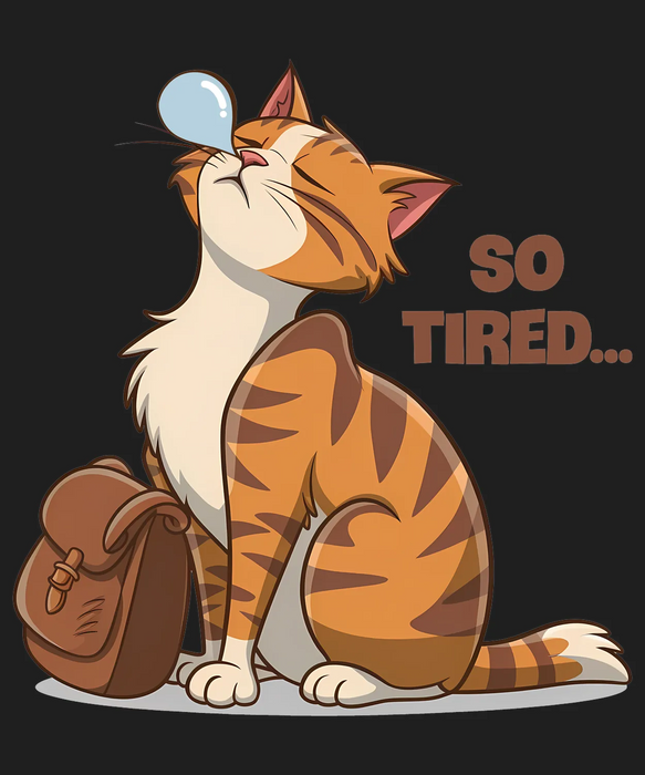 So Tired Cat DTF Transfer Ready to Press