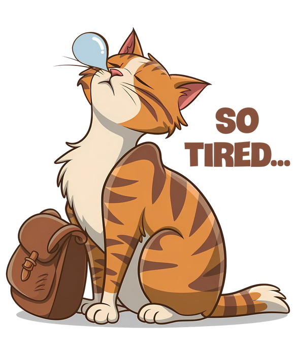 So Tired Cat DTF Transfer Ready to Press