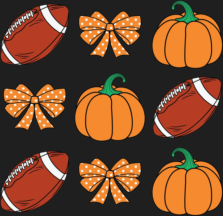 Herbst-Football-Kürbis – Niedliche Herbstschleife und Ball DTF-Transfer, fertig zum Pressen