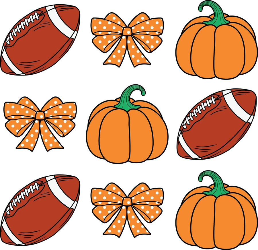 Fall Football Pumpkin - Cute Autumn Bow and Ball DTF Transfer Ready to Press