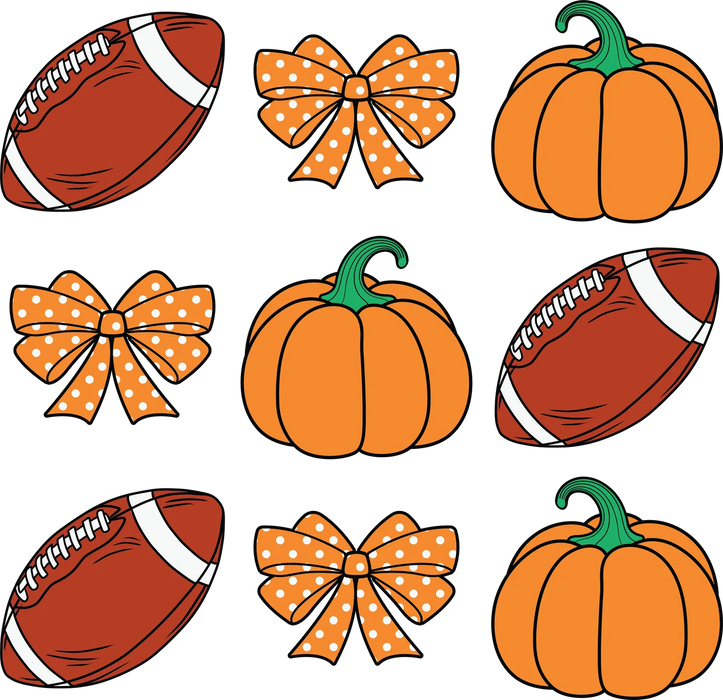 Herbst-Football-Kürbis – Niedliche Herbstschleife und Ball DTF-Transfer, fertig zum Pressen