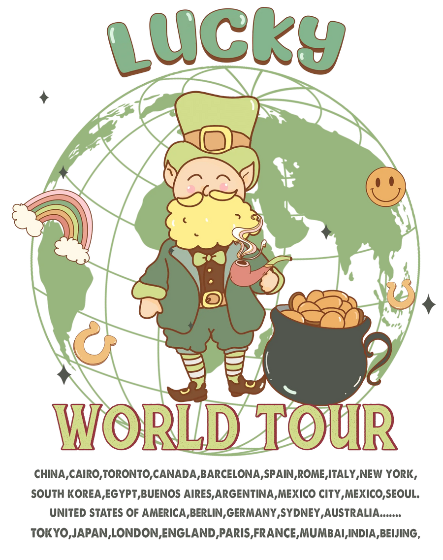 Lucky Gnome World Tour Patrick's Day Design - DTF Ready To Press