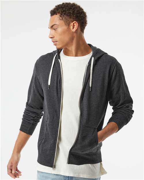 Heathered French Terry Full-Zip Hooded Sweatshirt