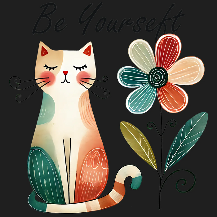 Cat and Flower DTF Transfer Ready to Press