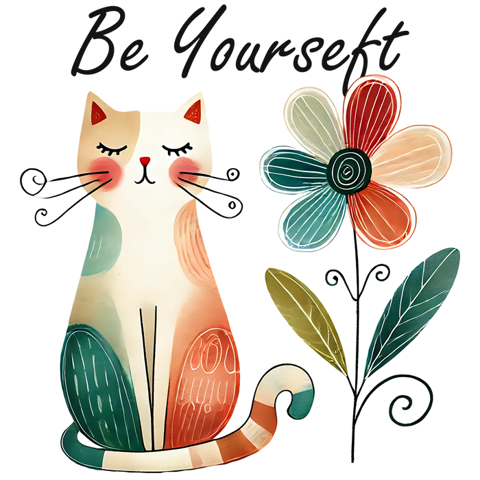 Cat and Flower DTF Transfer Ready to Press