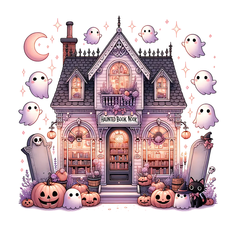 Halloween Haunted Book Nook DTF Transfer Ready to Press