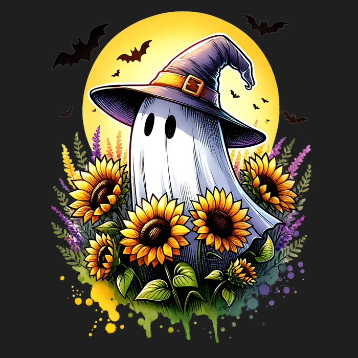 Halloween Geist Sonnenblume DTF Transfer fix und fertig zum Aufpressen