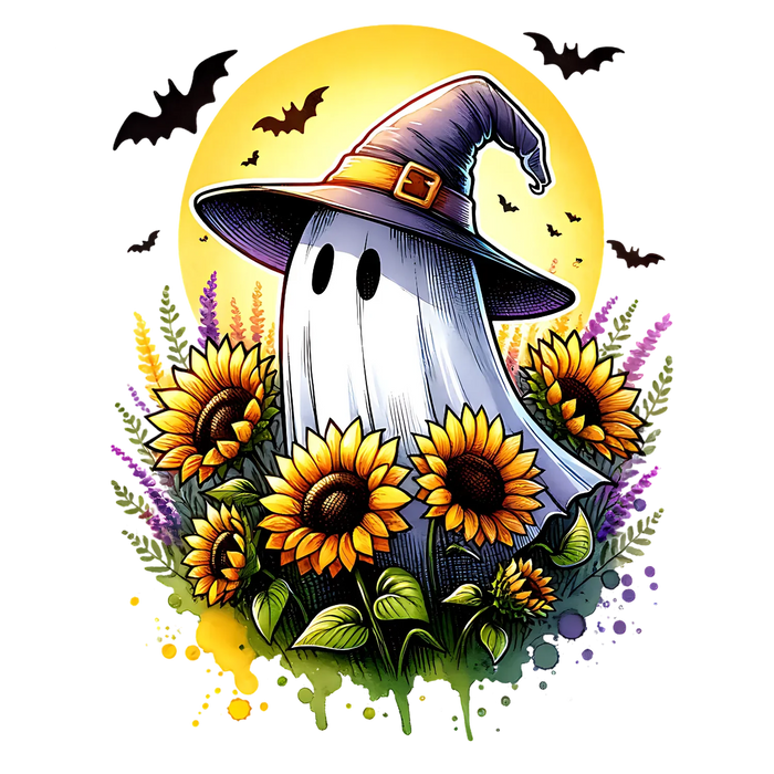 Halloween Geist Sonnenblume DTF Transfer fix und fertig zum Aufpressen