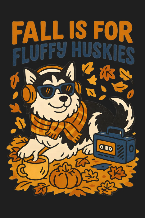 Fluffy Huskies Fall DTF Transfer Ready to Press
