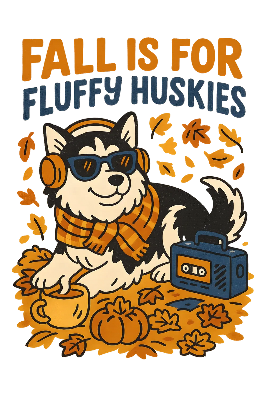 Fluffy Huskies Fall DTF Transfer Ready to Press