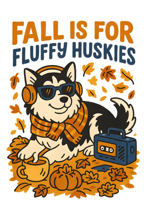Fluffy Huskies Fall DTF Transfer Ready to Press