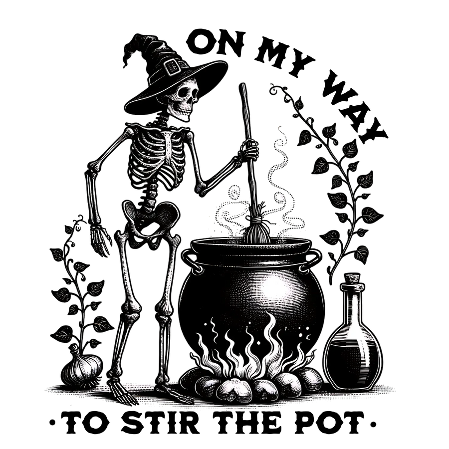 Skeleton Witch Brewing DTF Transfer Bügelbereit