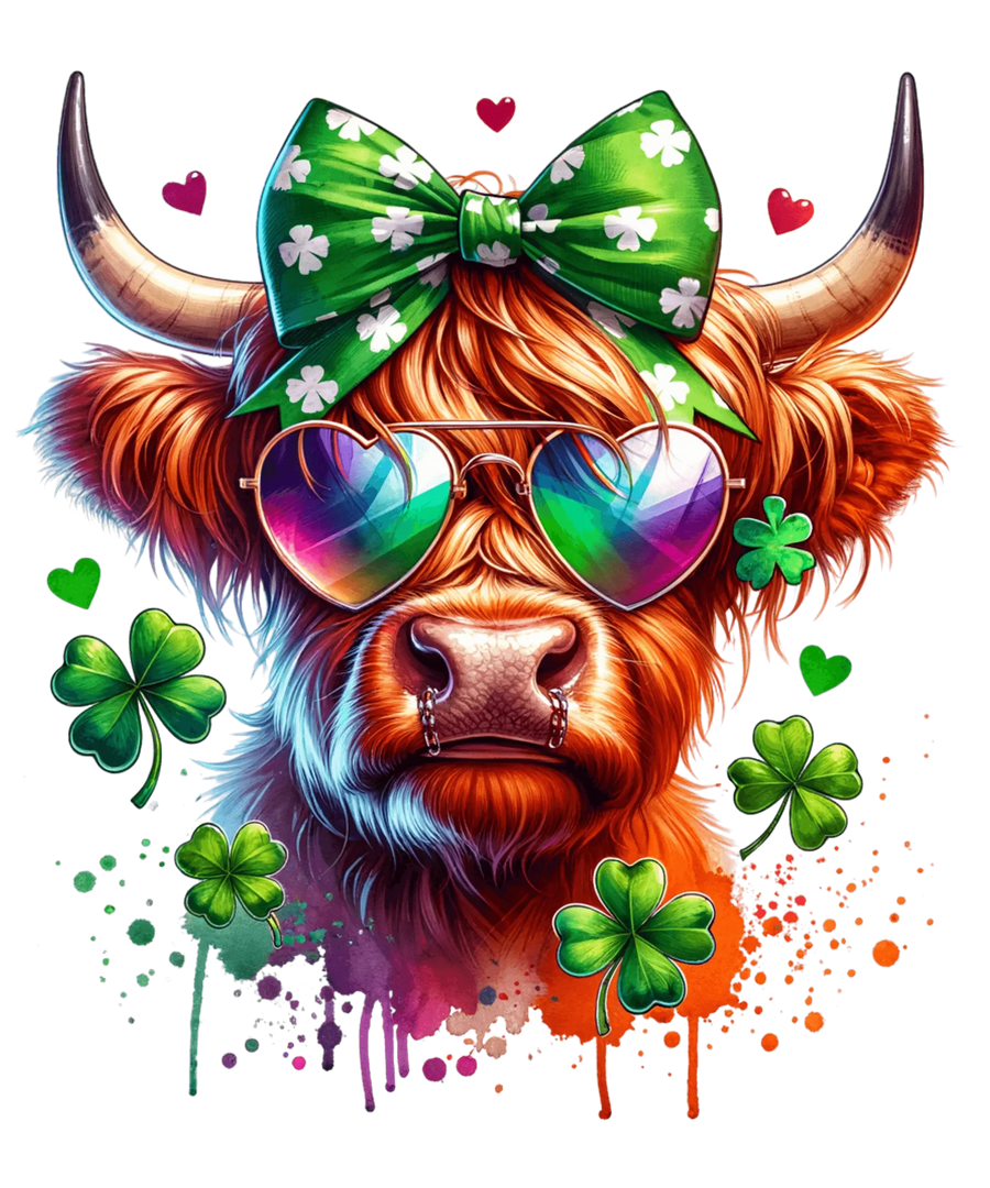 St. Paddy's Day Cool Highland Cow Design - DTF Ready To Press